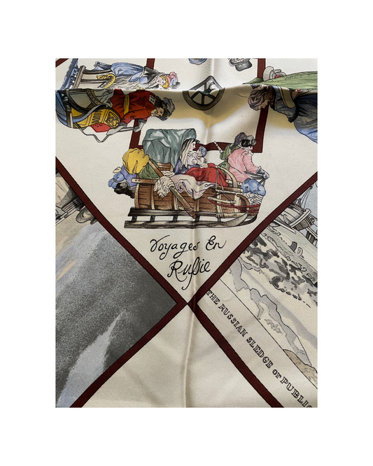 'Voyages en Russie' Carré 90 cm en soie titre - Paon