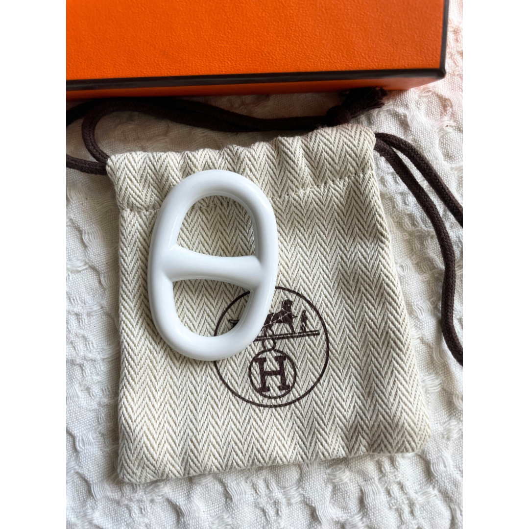 Anneau foulard Hermès blanc chaine d'ancre