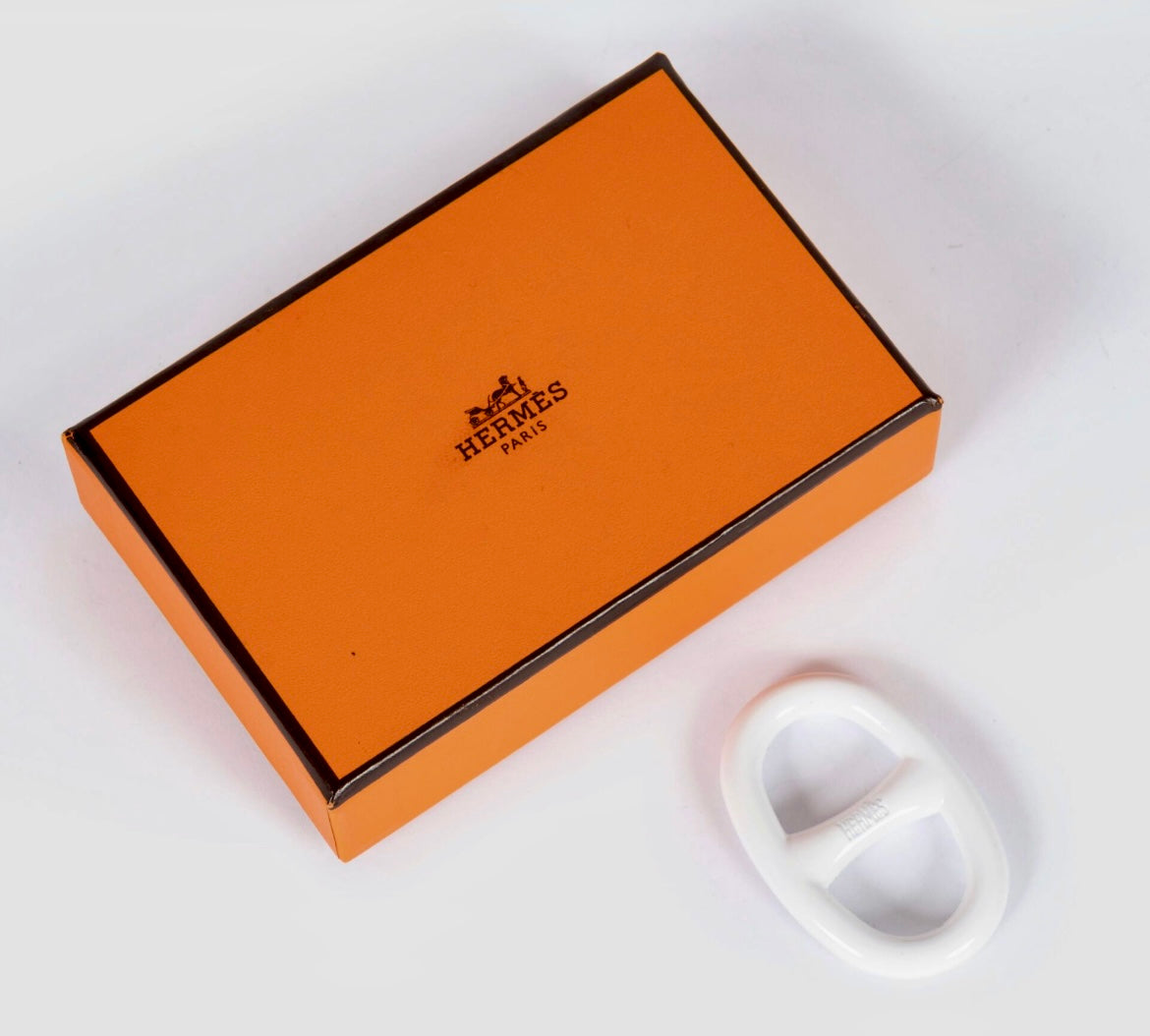 Hermès anneau de foulard blanc - Paon