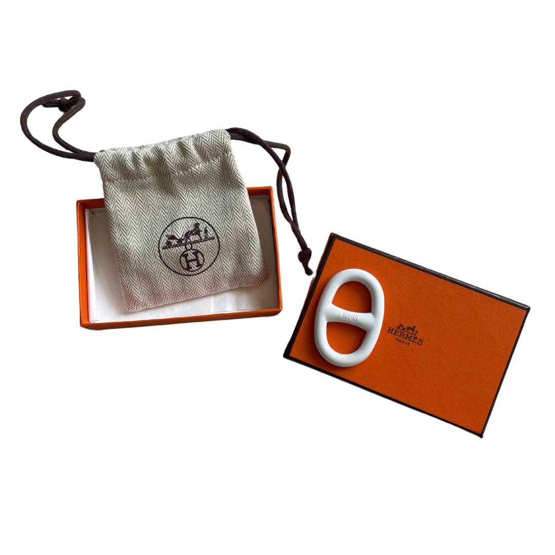 Anneau foulard Hermès blanc chaine d'ancre