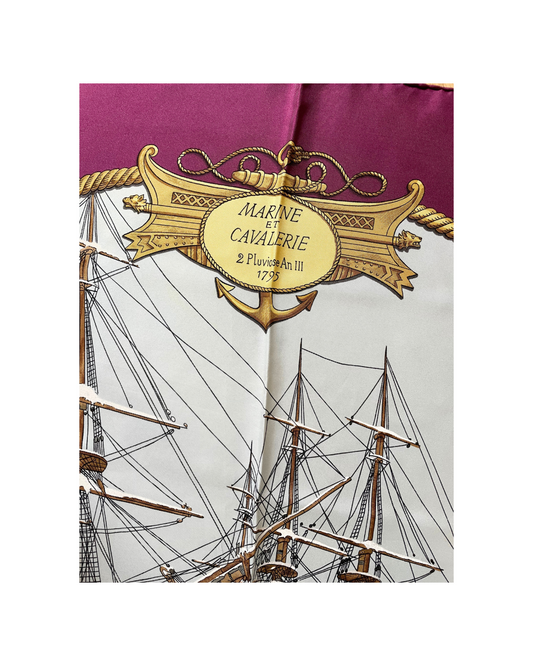 'Marine et cavalerie' Carré Hermès 90cm en soie titre 