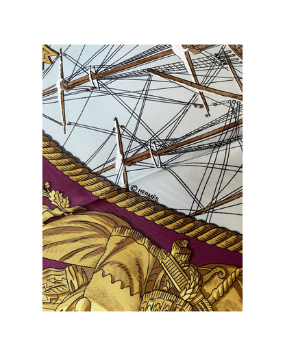 'Marine et cavalerie' Carré Hermès 90 cm en soie copyright- Paon