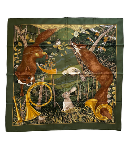 'Chasse au bois' Carré Hermès 90 - Paon