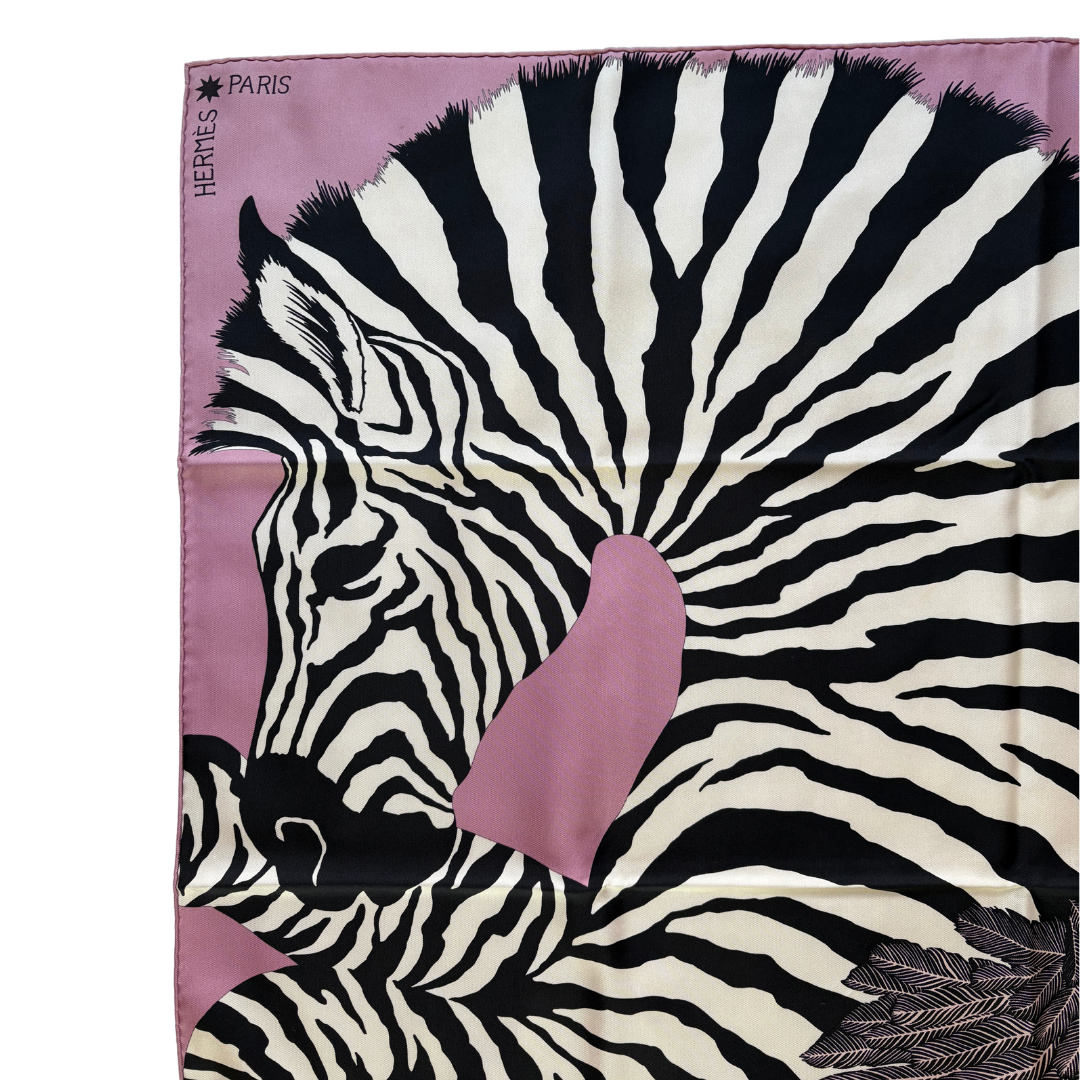 Carré HermèsZebra Pegasus rose pink Alice Shirley coin corner