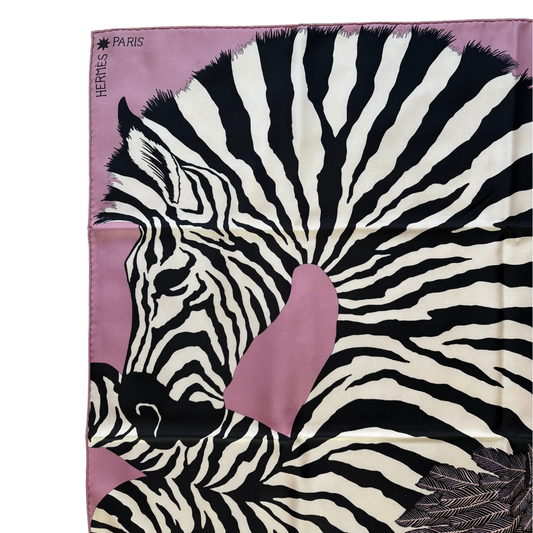 Carré HermèsZebra Pegasus rose pink Alice Shirley coin corner