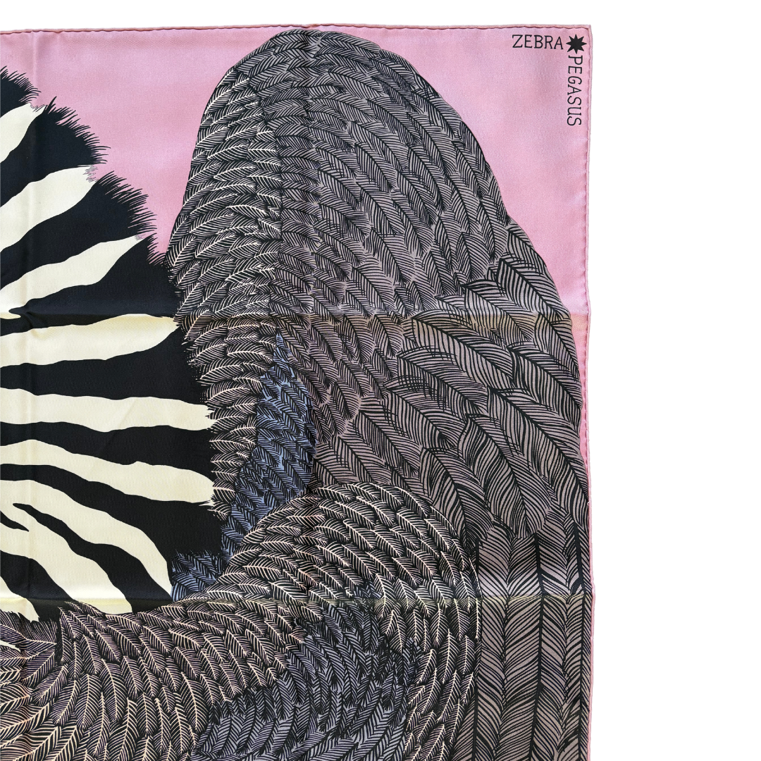 Carré HermèsZebra Pegasus rose pink Alice Shirley titre title