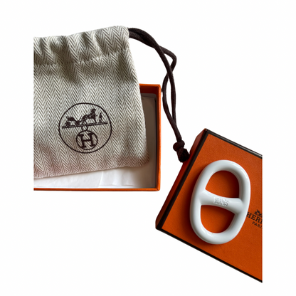 Anneau foulard Hermès blanc chaine d'ancre boite