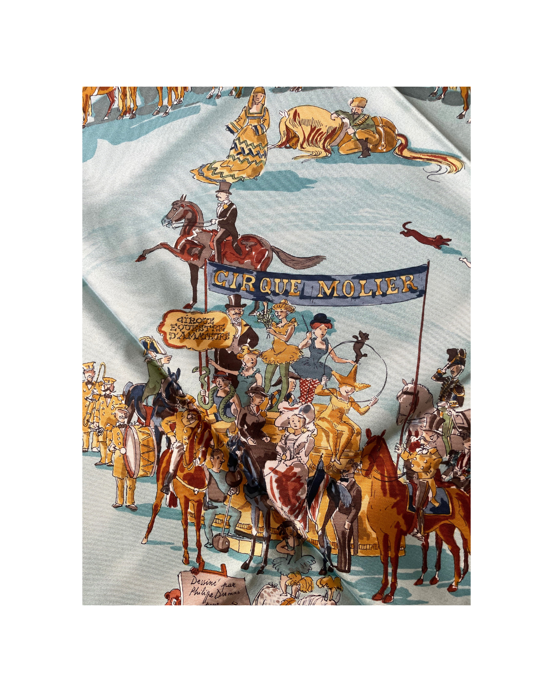 'Le cirque Molier' Carré 90cm en soie  Titre 